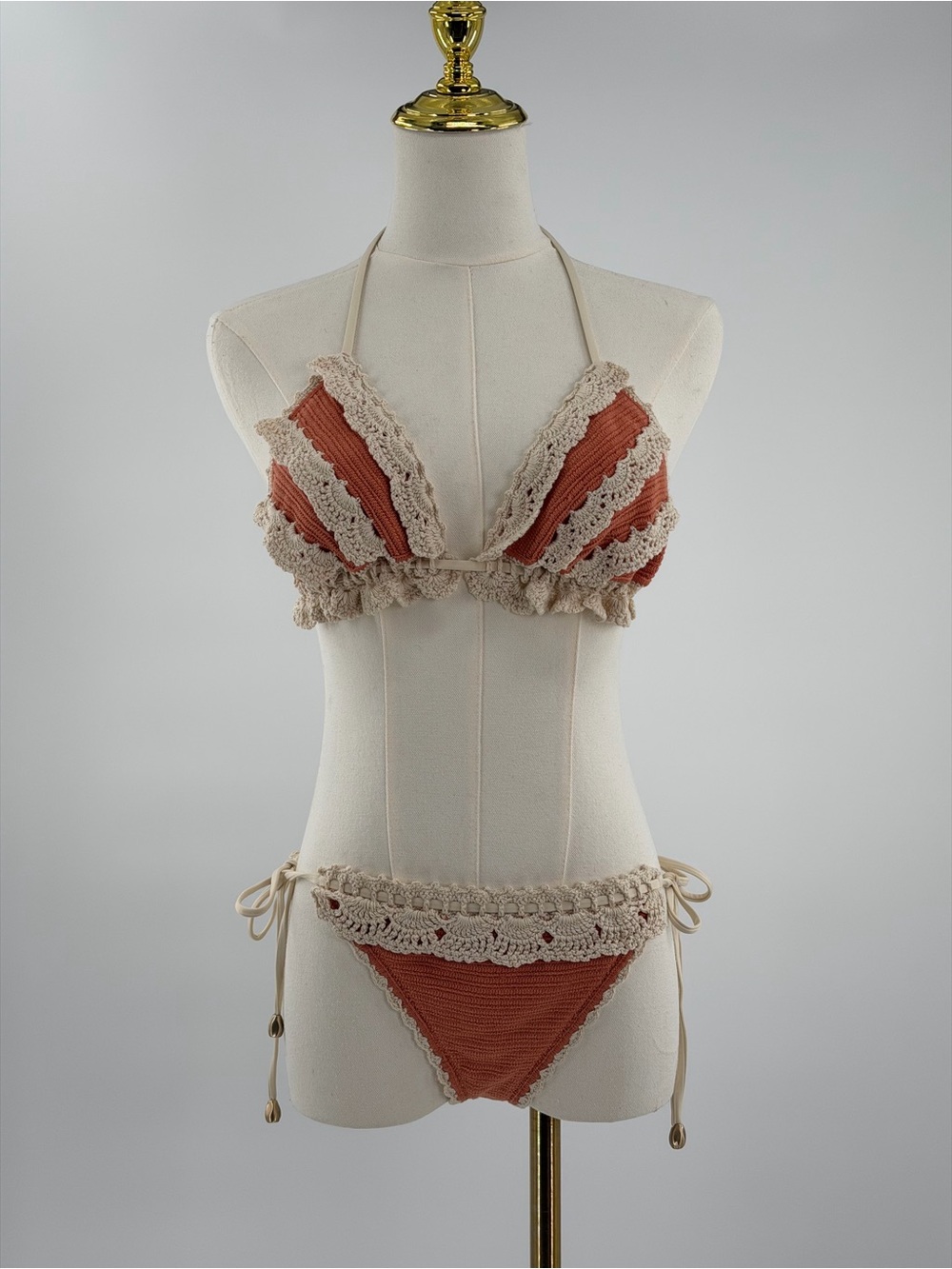 🆕 ZIMMERMANN 🧿 NWT Wylie Knit & Crochet Triangle Bikini, Coral - Sz 3 US 8/10 - Picture 3 of 16